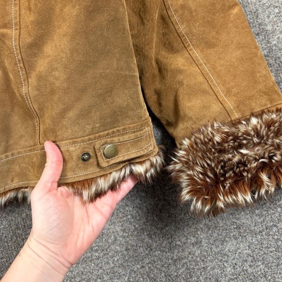 Vintage Canvas Brown Genuine Suede Fur Lined Hooded Full Zip Jacket Women’s XL - Picture 6 of 10
